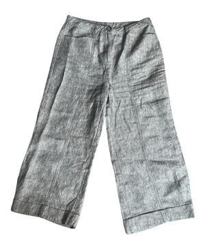 Sundance 100% Linen Cropped Wide Leg Culotte Pants Gray Pinstripe Size 4